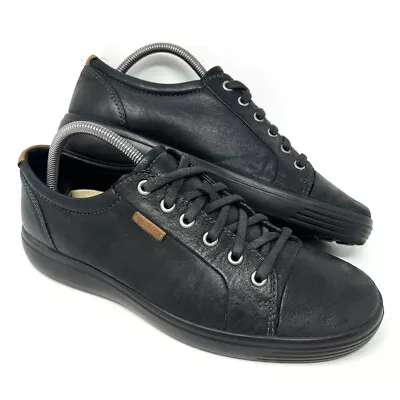 Ecco Men’s Soft 7 Fashion Sneaker Sz 41 (7-7.5) Black Leather Shoe GUC • $49.95
