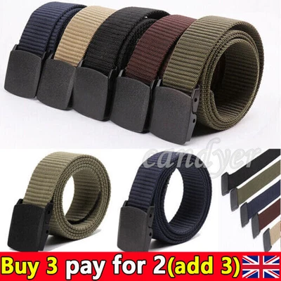 Mens/Womens Belt Unisex Canvas Webbing Regular Size.Black Buckle Army Belts Male • £3.96