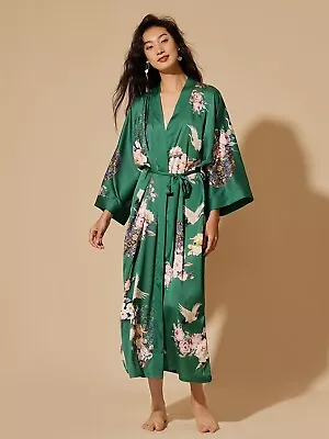 Garden Crane Green Kimono Robe • $89.99