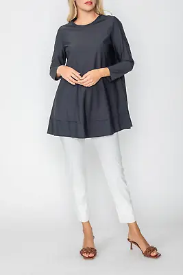 IC Collection Pleat Detail Tunic Top Long Sleeve Black Sz XS NWT $128 • $25.49