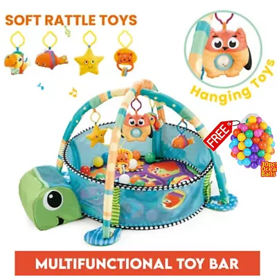 Turtle Baby Gym 3 In 1 Activity Play Floor Mat W/Ball Pit & Toys Balls Playmats • £24.90