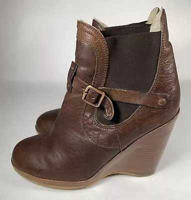 UGG Boots Bilancia Chelsea Wedges WOMEN Size 7.5 Brown Made Italy Shearling • $45