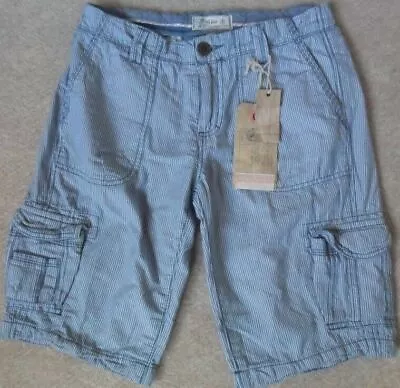 Fat Face Blue Mix Stripe Pure Cotton Vintage Wash Combat Cargo Shorts Size 6 • £27.99