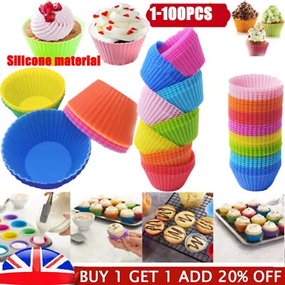 100pcs Silicone Cup Cake Muffin Chocolate Cupcake Cases Cookie Mould Baking Cup • £16.99