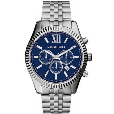 Michael Kors MK8280 Lexington Chronograph Navy Dial Silver Tone Men's Watch 45mm • $92.14