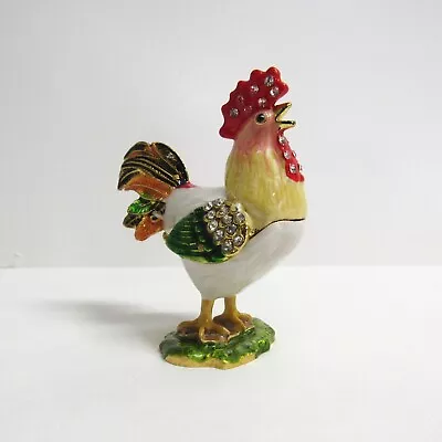 Jeweled Rooster Enamel Keepsake Trinket Box - Hinged Magnetic Closure - EUC • $16.50