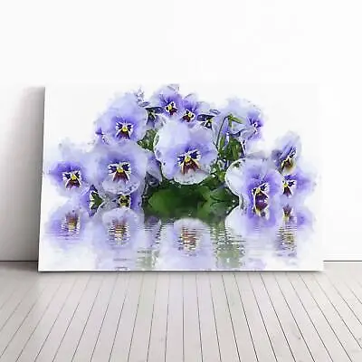 Lilac Pansy Flowers In Abstract Canvas Wall Art Print Framed Picture Home Decor • £29.95