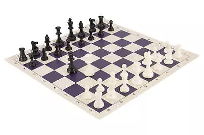 Tournament Chess Pieces & Chess Board Combo SINGLE WEIGHTED Purple & Buff Vinyl • $19.95