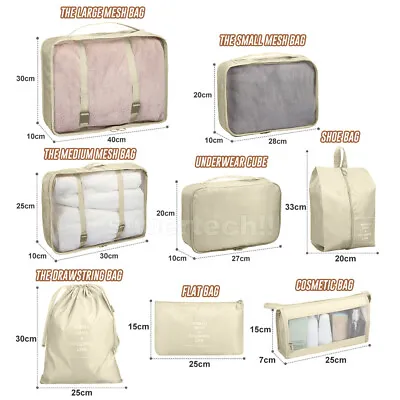 $21.89 • Buy 8PCS Storage Bag Travel Packing Cubes Pouches Luggage Organiser Clothes Suitcase