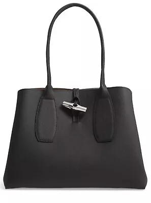 $550 Longchamp Roseau Leather Shoulder Tote Bag Black • $379.99