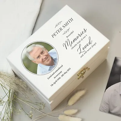 Personalised Memorial Photo Upload White Wooden Box - Memorial Keepsake Box • £22.65