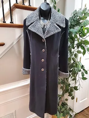 Vintage Madeline Women's Black Wool Long Sleeve Buttons Front Long Coat XL • $65