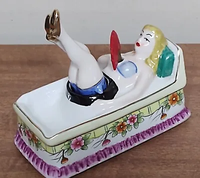 MCM Risque Naughty Nodder Ashtray Lady Legs Fan Bathing Beauty Lounging Vtg EVC • $89.99