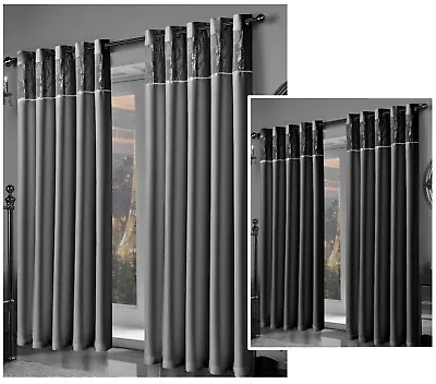 Blackout Eyelet Curtains Damask Crushed Velvet Band Thermal Ring Top Ready Made  • £44.95