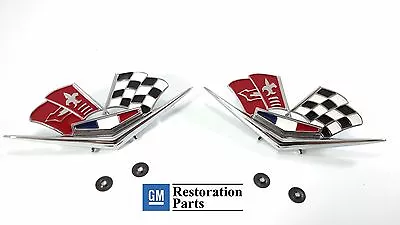 1962 1963 Chevy Impala Belair Front Fender Emblem Flags Pair 327 409 Corvette • $59.80