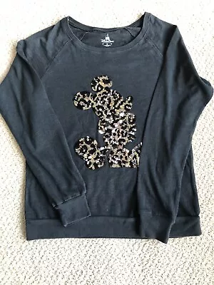 Disney Parks Original Mickey Mouse Black Sequin Sweatshirt Womens Size Medium • $15.99