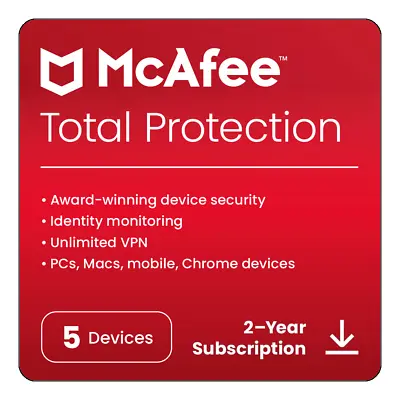 McAfee Total Protection Antivirus 2024 5 Devices 2 Year 5 Minute EMAIL Delivery • £16.66