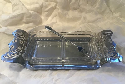 $14.90 • Buy Vintage 1930's Krome Kraft Farber Bros. New York Relish Tray With Glass Insert