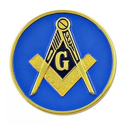 Square & Compass Round Masonic Auto Emblem - [Blue & Gold][3'' Diameter] • $14.19