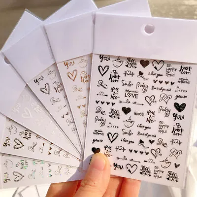 $4.02 • Buy 3D Nail Stickers Decor Black White Heart Spring Holographic DIY Nail Art Decals