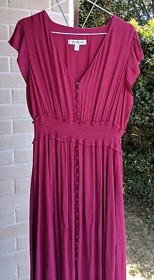 $75 • Buy Forever New Boho Maxi Dress Sz 14 Raspberry/Plum Silk-Feel