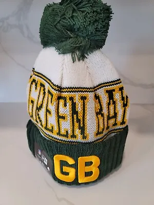 Green Bay Packers Winter PomPom Beanie Ski Cap Hat - White Collection • $15.95