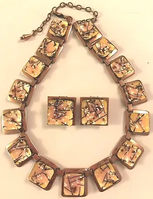 ❤️Matisse Renoir Vintage Necklace & Earring Set ~ Copper & Pink Design Enamel❤️  • $275