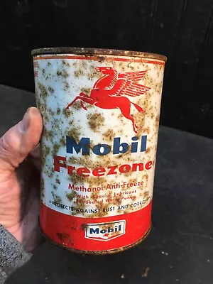 Vintage 1970 Mobil Freezone  Anti Freeze Cardboard 1 Qt Can Full Unopened • $31.49