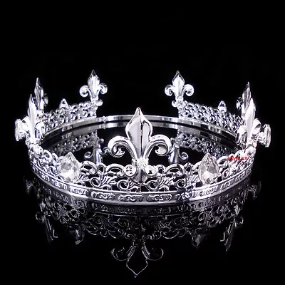 Men's Imperial Medieval Fleur De Lis King Metal Crown 6cm Tall 57-69cm Circumfer • $16.52