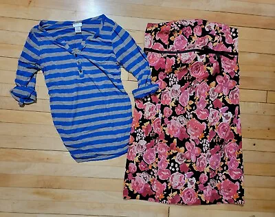 Maternity Medium Lot With Floral Dress And Blue Stripe Shirt • $12