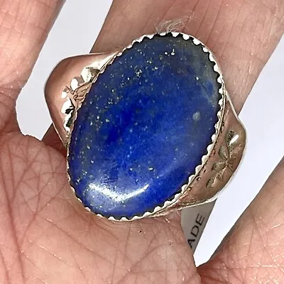 Blue Lapis Mens Ring Navajo Sz 12 Annie Lincoln Sterling Band Native Am Pyrite • $89.94