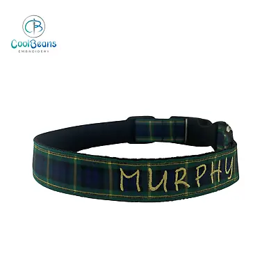 GORDON TARTAN PERSONALISED 25mm HANDMADE DOG COLLAR - EMBROIDERED • £10.49