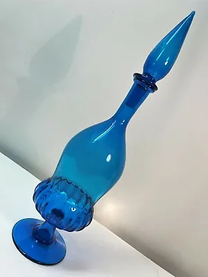 Mid Century Modern Blue Art Glass Decanter & Stopper. Italian Murano Empoli MCM • $225