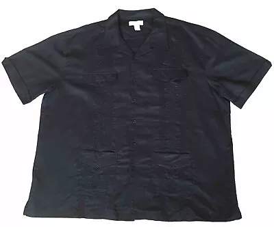 CABANA Mens Cuban Cabana Style Black 3XLB Embroidered 4 Pocket Shirt NWOT NICE! • $28.99