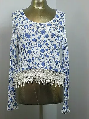 Divided By HM White Floral Knit Top Womens Size M Chest 38 Lace Accent 24629 • $9.95