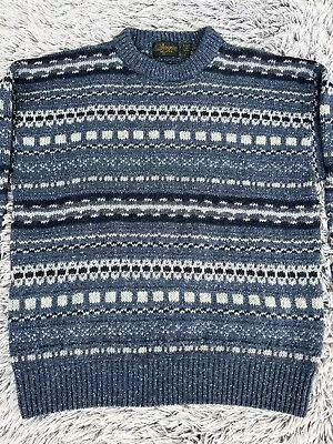 Doogan Donegal Sweater Mens Size Large Blue Wool Blend Knit Fair Isle Ireland • $49.99