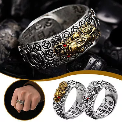 Feng Shui Pixiu Adjustable Ring Buddhist Mantra Attract Wealth Lucky Open Ring • $7.26