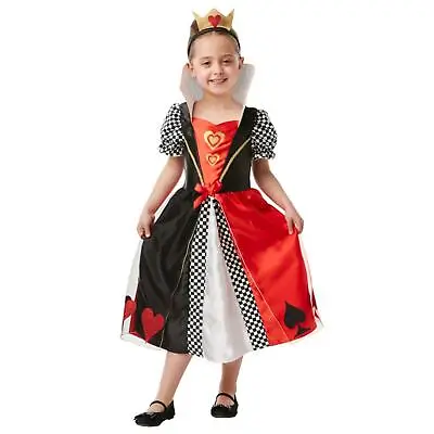 Girls Royal Queen Of Hearts Fairytale Book Day Kids Fancy Dress Costume & Crown • £16.09