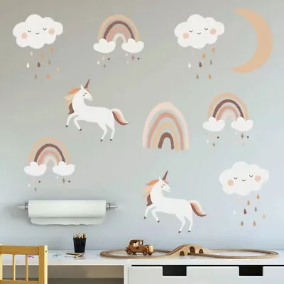 Unicorn Rainbows Clouds Moon Removable Wall Stickers Decals  • $15.99
