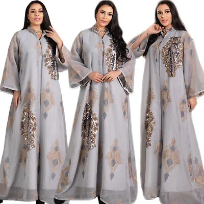 Dubai Women Sequin Abaya Long Dress Long Caftan Gown Kaftan Moroccan Caftan Arab • $44.64