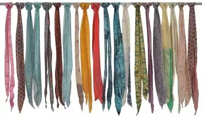 Vintage Silk Recycle Sari Sashes Head Wrap Neck Tie Scarf Whole Lot Of 10 Pcs • $16