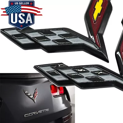 2x Cross Flags Emblem For 2014-19 Corvette C7 Gloss Black Front / Rear Nameplate • $17.59