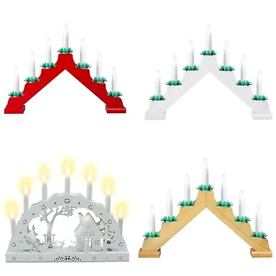 Christmas Candle Bridge 7 LEDs Ultra Bright Wooden Silhouette Battery Operated • £9.99