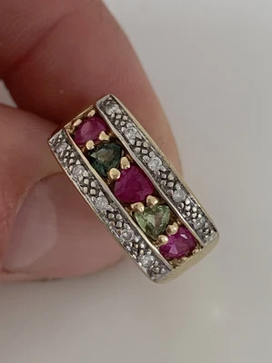 £24.74 • Buy 9ct Gold Pink Topaz, Green Spinel, Peridot & Diamond Heavy Ring, 9k 375