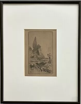 Thomas Moran - Original Signed Framed Etching  Tower Falls  - 1880 • $750