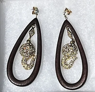 $26 • Buy Brown Wooden Earrings With Rhinestone Snake By Eva  Jeanbart Lorenzotti V