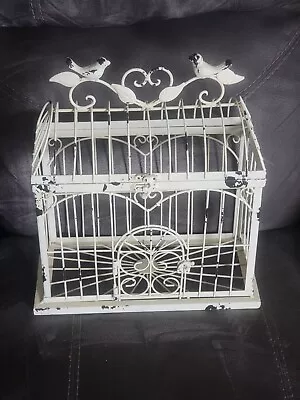 Vintage White Chippy Metal Victorian Tabletop Bird Cage; Top Rolls Open 15x13x6 • $65