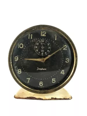 Vintage Deco Junghans German Cream Painted Metal & Black Dial Alarm Clock • $19