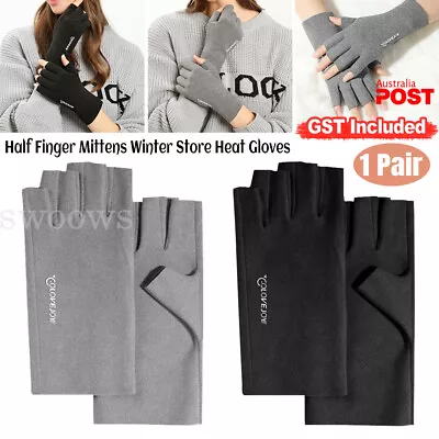 Black Fingerless Gloves Knitted Winter Warm Half Open Finger Soft Mittens Unisex • $8.94