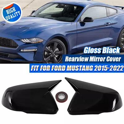 Gloss Black Horn Mirror Cover For 2015-2022 Ford Mustang With LED Turn Signal • $27.99